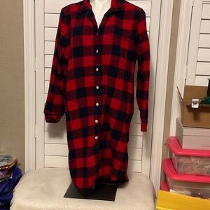 Lands' End Red and Black Plaid Nightshirt
